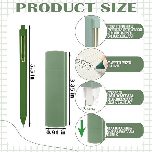 Aesthetic Stationery Set School Supplies Sticky Notes Set 6 Mini Correction Tapes 6 Retractable Black Ink Pens 0.5mm Fine Point Paper Corrective P...