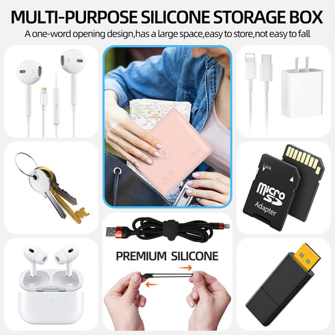 Silicone Headphone Organizer and Silicone Cable Ties, Data Cable Storage Case, Mini Storage Bag/Key Box/Coin Pouch/Small Makeup Bag, Organizer Bag...