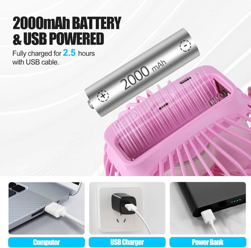 Portable Clip Fan Battery Operated,3 Speeds USB Rechargeable Mini Table Fan with Strong Airflow,360°Rotation Ultra Quiet Personal Desk Fan for Hom...