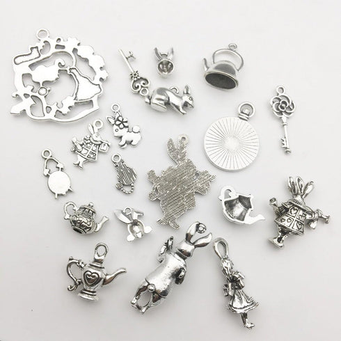 iloveDIYbeads 40pcs Antique Silver Alice in Wonderland Fairy Tales Tea Party Steampunk Victorian Charms for Jewelry Making (M077)...