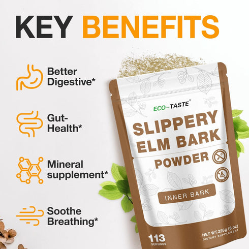 ECO-TASTE Slippery Elm Powder for Gut-Health, Pure Inner Slippery Bark Powder 2000mg per Serving, Vegetarian - 226 Grams...