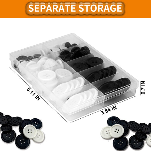 162 PCS Mixed Resin Sewing Buttons, Eco-Friendly 1 inch Buttons with Compartmentalized Storage Box Black Buttons, 4 Holes 5 Sizes DIY White Button...