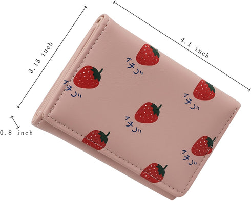 Small Trifold Cute Kawaii Strawberry Wallet for Women Girls(Pink)...