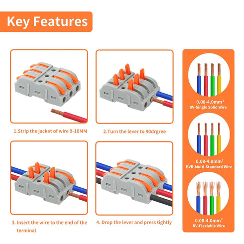 35PCS Lever Wire Nuts Connectors, 1Way Inline Conductors Compact Universal Wire Connectors, Electrical Splicing Connectors Quick Wiring Connect 24...