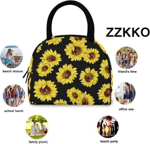 ZZKKO Sunflower Summer Lunch Bag Box Organizer Lunch Container Insulated Zipper Meal Prep Cooler Handbag For Women Men Home School Office Outdoor ...