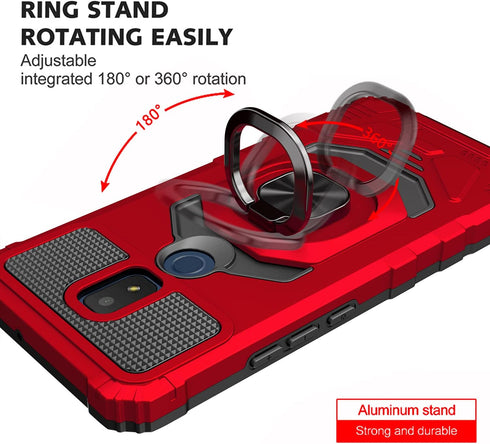 for for Cricket Icon 3, Splendor, AT&T Motivate 2 - Shockproof Protective Phone Case w/Ring Stand - RS7 Red...