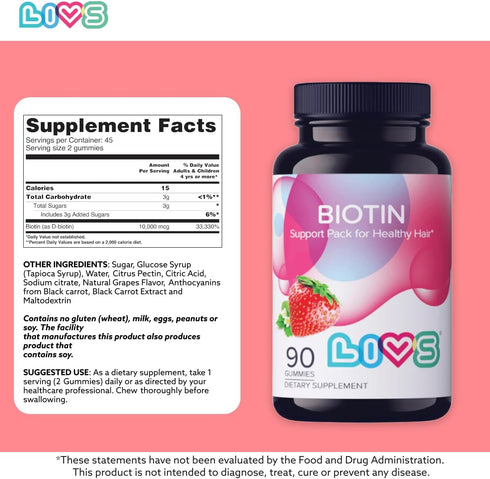 Biotin Gummies for Hair, Skin, and Nail Growth - 10,000mcg Biotin Supplement for Womens & Mens | Natural & Gluten Free Vitamins | Strawberry Flavo...