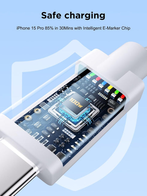 USBC to USBC 10 ft 2Pack, 100W USB C to USB C Cable, 5A USB C to C Fast Charging Cable, Type C to Type C for iPhone 15 Pro Max, MacBook Air,iPad P...