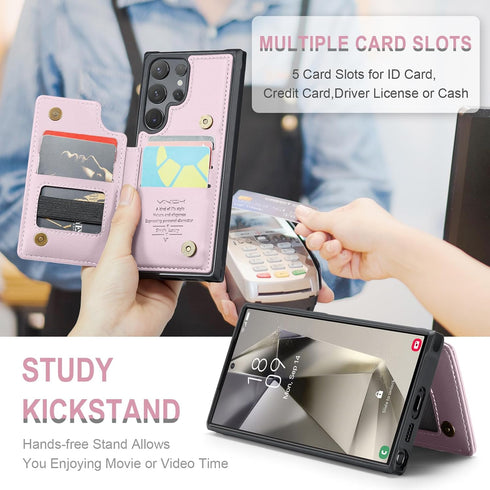 for Samsung Galaxy S24 Ultra Case with Card Holder, for Samsung S24 Ultra Wallet Case for Women Men with RFID Blocking, Durable Kickstand Shockpro...