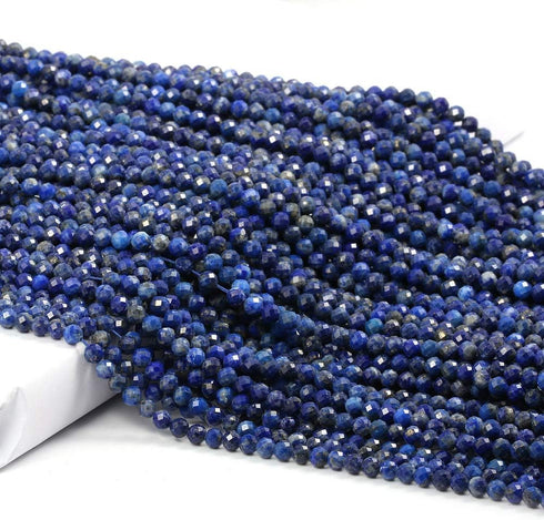 Natural Faceted Lapis Lazuli Beads Natural Stones Loose Bead for Jewelry Making Bracelet Necklace (Size 3mm,Length 15")...