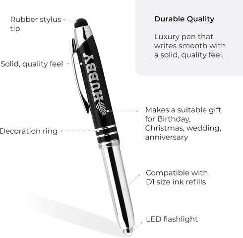Inkstone HUBBY Engraved Flashlight Pen with Stylus Tip - Christmas Birthday Father's Day Gift for Husband from Wife...