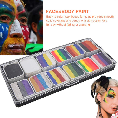 Rainbow Face Paint Split Cake Body Painting Professional 12 Colors Face Body Paint Kit Largest Oil Based Hypoallergenic Neon Face Painting Palette...