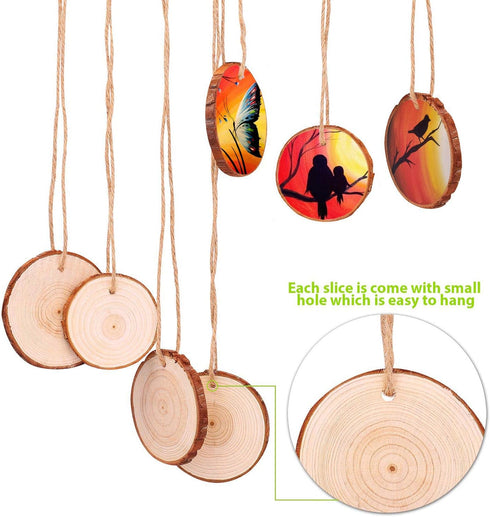 Fuyit Wood Slices 30 Pcs 2.0-2.4 Inches Craft Wood kit Unfinished Predrilled Tree Slices with Hole, Wooden Circles for Arts and Crafts Christmas O...