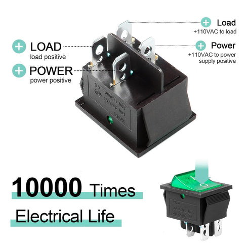 QTEATAK KCD4 2Pcs DC 12V-24V 30A DPST 4-Pin 2 Position ON/Off Boat Rocker Toggle Switch with Green LED Light (Only for DC12-24V)...