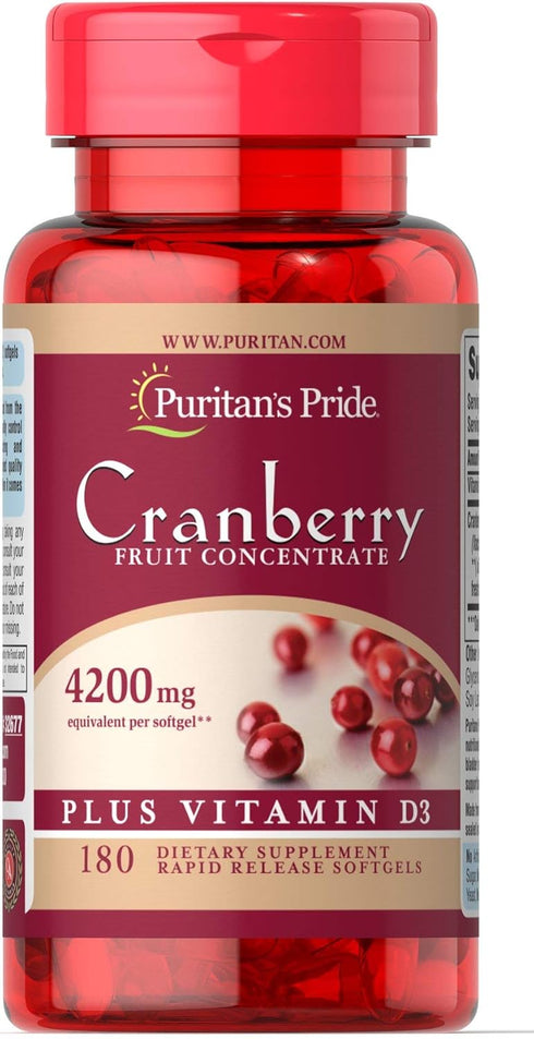 Puritan's Pride Cranberry Fruit Concentrate Plus Vitamin D3-180 Softgels...