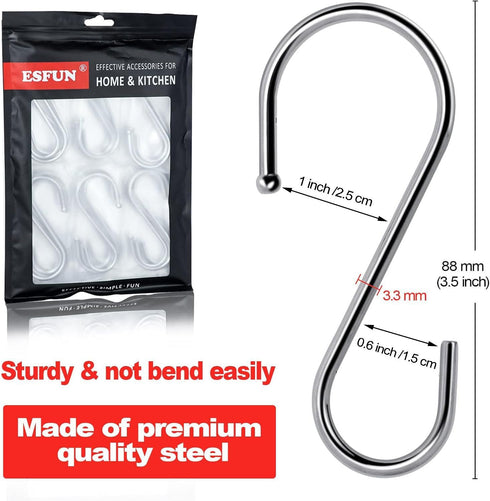 24 Pack S Hooks for Hanging, 3.5 inch Metal S Shaped Hook Heavy Duty Hanging Hooks for Pot Rack, Pans Plant, Towels, Jeans, Closet, Clothes, Hats,...