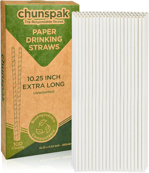 10 Inch Long Paper Drinking Straws, 0.24" Diameter - White, 100 counts...