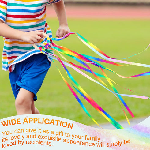 12 Pcs Rainbow Ribbon Wooden Waldorf Toys Creative Waldorf Hand Kite Set Streamers with Wood Ring Sensory Learning Educational Toy for Playroom Da...