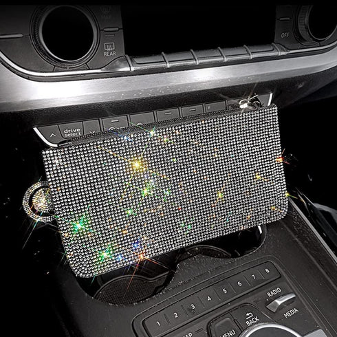 Crystal Zipper Change Purse Wallet,Bling Rhinestone Wallet,Double-sided crystal diamond Zip Coin Pouch,Travel Purse For ID Case(Silver)...