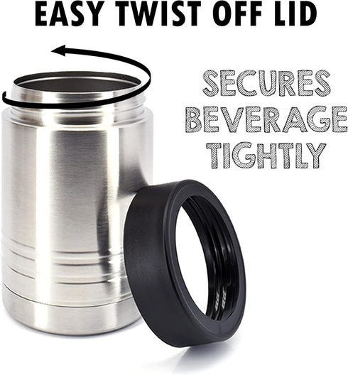 4-in-1 Stainless Steel 12 oz Double Wall Vacuum Insulated Can or Bottle Cooler Keeps Beverage Cold for Hours - Also Fits 16 oz Cans - Stainless St...