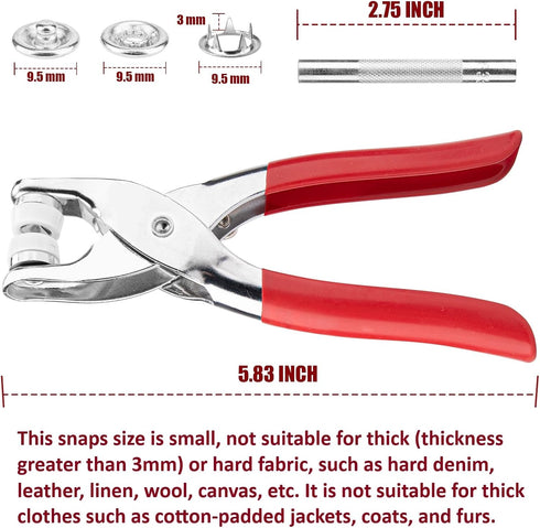 Clatoon 200 Sets Metal Snaps Buttons with Fastener Pliers Press Tool Kit for DIY Crafts Clothes Hats and Sewing (10 Colors,9.5mm)...