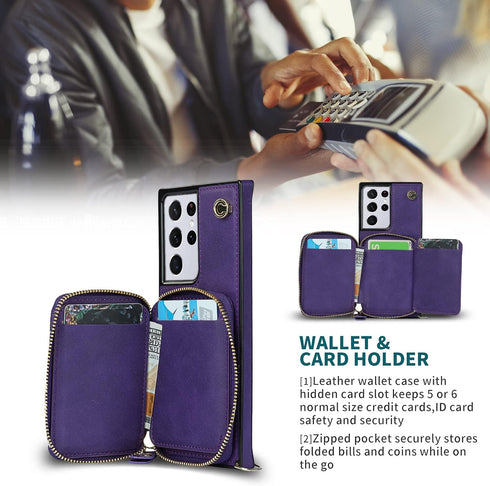 Asuwish Phone Case for Samsung Galaxy S21 Ultra 5G Wallet Cover with Tempered Glass Screen Protector and Zipper Card Holder Slot Stand Leather Mob...