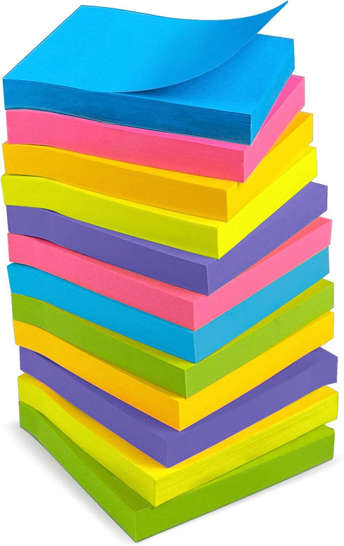 OHOME Sticky Notes - 12 Pads, 3”x3” - Colorful Self-Stick Post Notes Bulk - School Supplies | Teacher Must Haves | Classroom Must Haves | Office S...