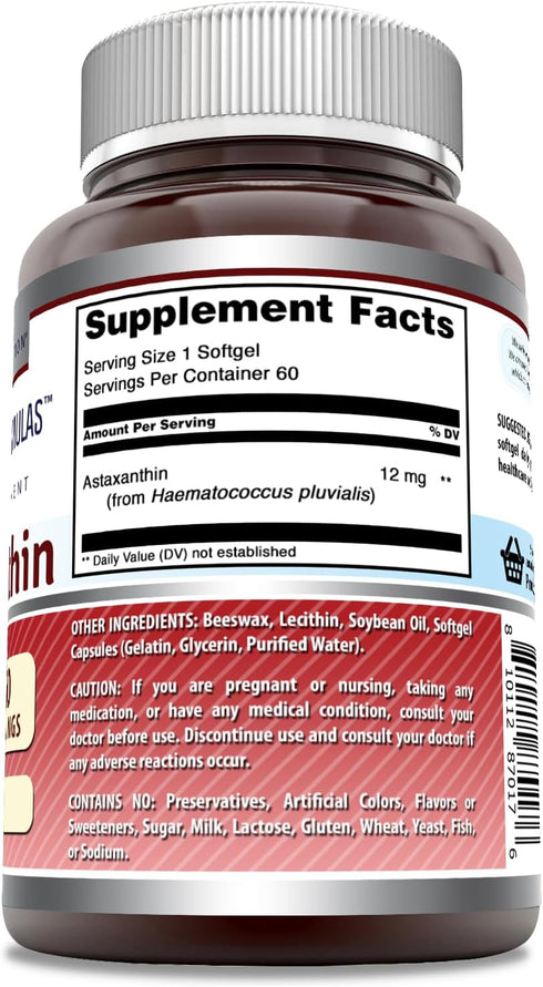 Amazing Formulas Astaxanthin 12 Mg Supplement | 60 Softgels | Non-GMO | Gluten Free | Made in USA...