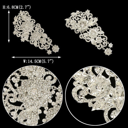 EVER FAITH Bridal 6 Inch Silver-Tone Flower Austrian Crystal Leaf Vine Brooch Clear...