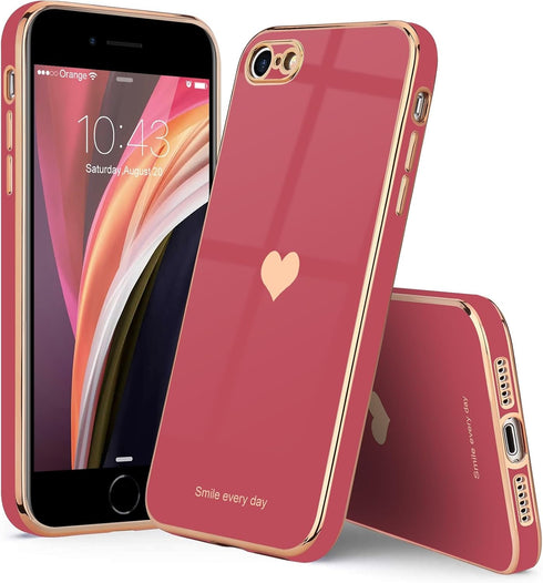 Teageo for iPhone SE 2020 Case, iPhone 7 Case, iPhone 8 Phone Case for Women Girl Cute Love-Heart Luxury Bling Plating Soft Back Cover Camera Prot...