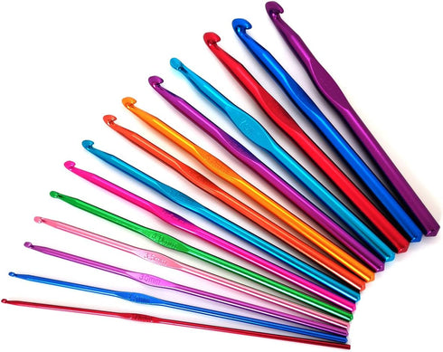 GIRLOOKA 14PCS Aluminum Crochet Hooks Set Multicolor Aluminum Handle Knitting Needles Craft Yarn 2-10mm......