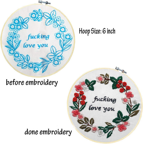 Nuberlic Embroidery Starter Kit Cross Stitch for Adults Beginner Printed Embroidery Starters Kits with Pattern for Kids Crafts Embroidery Hoops Fl...