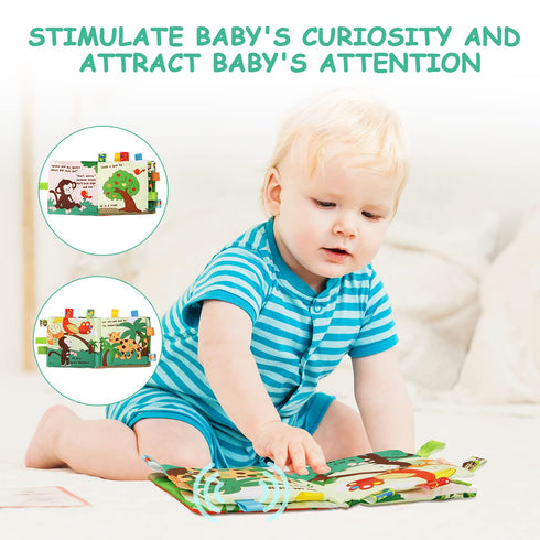 Vicloon Soft Baby Books Toys, Baby Soft Book with Animals and Label, Cloth Book Has 3D Touch and Feel Crinkle, Baby Soft Cloth Book for 0-3 Year O...
