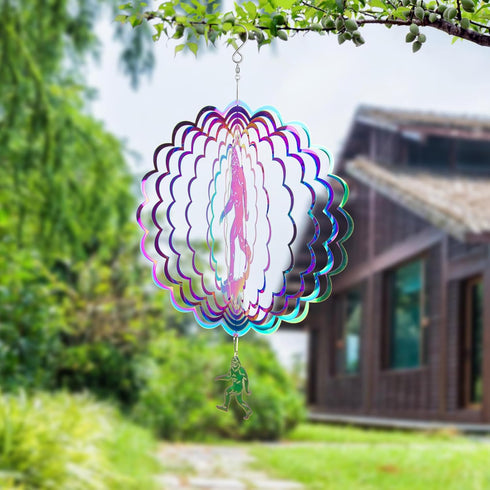 Wind Spinner, Flymer Bigfoot Hanging Wind Spinner for Yard and Garden, 3D Stainless Steel Wind Sculptures & Spinners for Porch Decor...