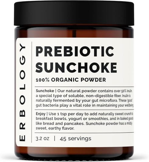 Erbology Organic Jerusalem Artichoke Powder 3.2 oz - 45 Servings - Sunchoke - 50% Prebiotic Inulin Fiber - Supports Gut Health and Promotes Divers...