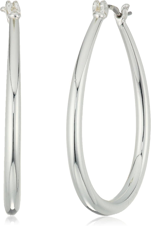 Chaps Women's Oval Tubular Clickit Hoop Earrings, Silver...