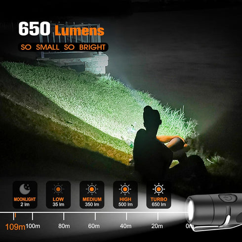 Rechargeable Keychain Flashlights, 650 High Lumens EDC Pocket Flashlights, Mini Flashlight Be Used for Camping Outdoors Emergency?Black?...