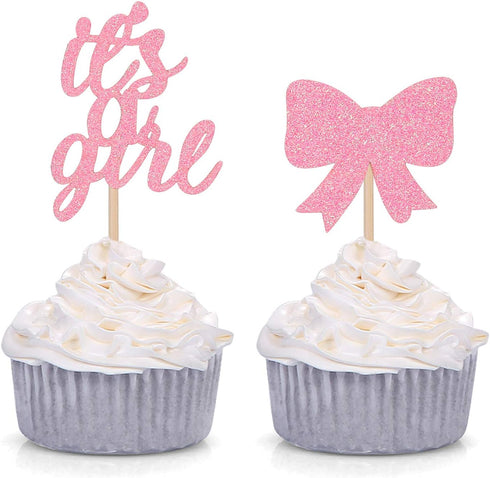 24 Counts It's A Girl Cupcake Toppers Baby Girl Shower Party Decorations...