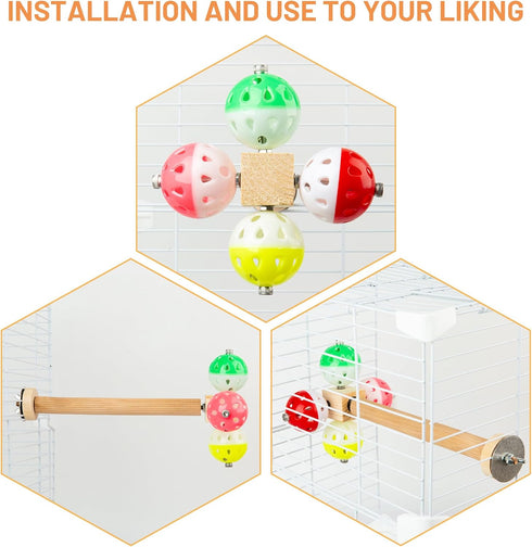 Bird Toy with Rotating Balls, Natural Wood Perch for Bird Cages, Colorful Fun Toy for Budgerigar, Parakeet, Conure, Cockatiel, Mynah, Love Birds, ...
