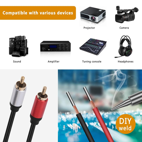 2Packs Speaker Wire RCA Audio Both Male Plug Jack Connector Adapter to Bare Wire Open End Pigtail Audio Video Lotus Plug Repair Cable for Amplifie...
