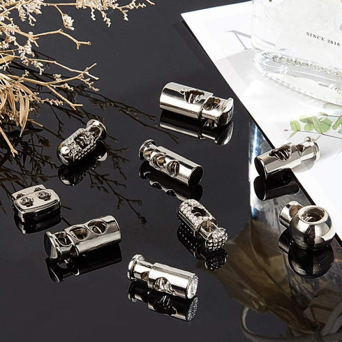 PandaHall 64pcs 8 Styls Metal Alloy Spring Fastener Cord Lock Toggle Stopper Toggle Stopper for Drawstrings...