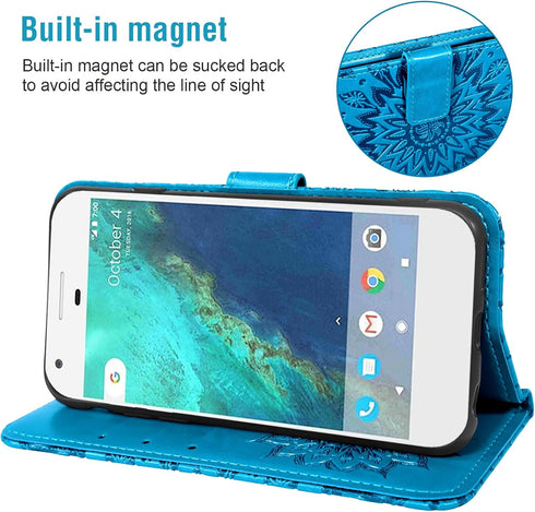 Phone Case for Google Pixel XL Wallet Cases with Tempered Glass Screen Protector and Leather Magnetic Slim Flip Cover Card Holder Stand Cell Acces...