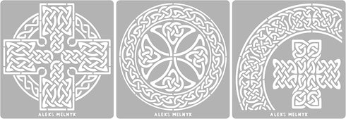 Aleks Melnyk No.38 Metal Journal Stencils, Celtic Knot, Cross, Stainless Steel Irish Stencils 3 PCS, Templates Tool for Wood Burning, Pyrography a...