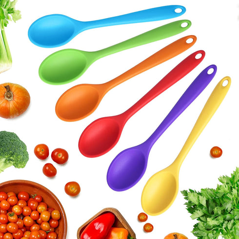 2 Pcs Silicone Spoons for Cooking Heat Resistant, Non-Stick Mixing Spoon for Kitchen Cooking Baking Stirring Mixing Basting Tools (Orange)...
