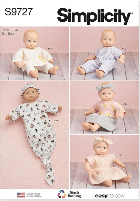 Simplicity 15" Baby Doll Clothes, Hat and Headband Sewing Pattern Kit, Code S9727, Multicolor...