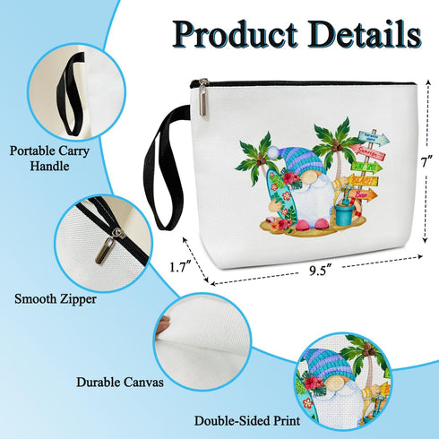 Tropical Beach Makeup Bag for Women, Gnomes Gifts for Women Make Up Bag Zipper Cosmetic Travel Toiletry Pouch, Summer Vacation Travel Holiday Gift...