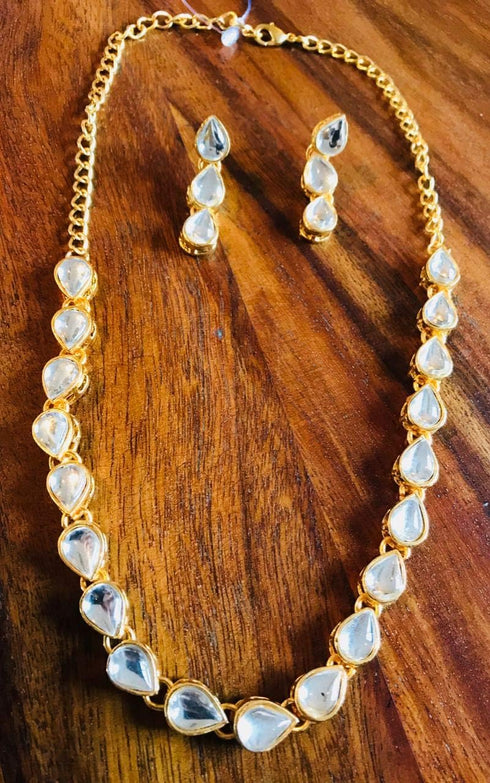 Touchstone "Contemporary Kundan Collection Indian Bollywood traditional Mughal Kundan polki look neutral bridal designer jewelry single line neckl...