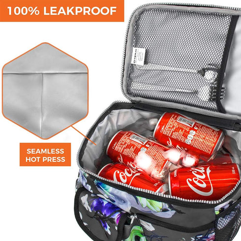 opux Insulated Lunch Bag for Men Women, Leakproof Floral Grey Lunch Box for Work, Portable Soft Lunch Cooler Bag with Shoulder Strap, Adult Lunchb...