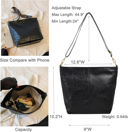 Hobo Bags Vegan Leather Crossbody Bag Guitar Strap Hobo Purses and Handbags Bucket Bags Shoulder Bag with Zipper...