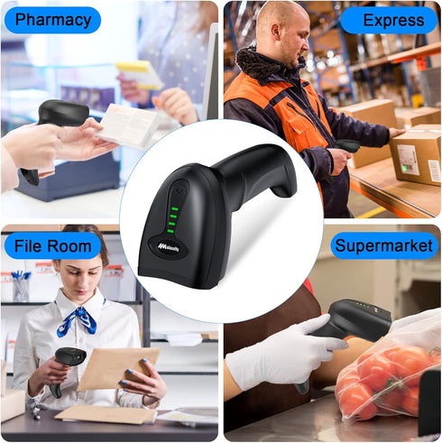 Bluetooth Wireless Barcode Scanner with Stand,Alacrity 3-in-1(Bluetooth & 2.4GHz Wireless & USB Wired) Bar Code Reader,1800mA*H Rechargeable Batte...